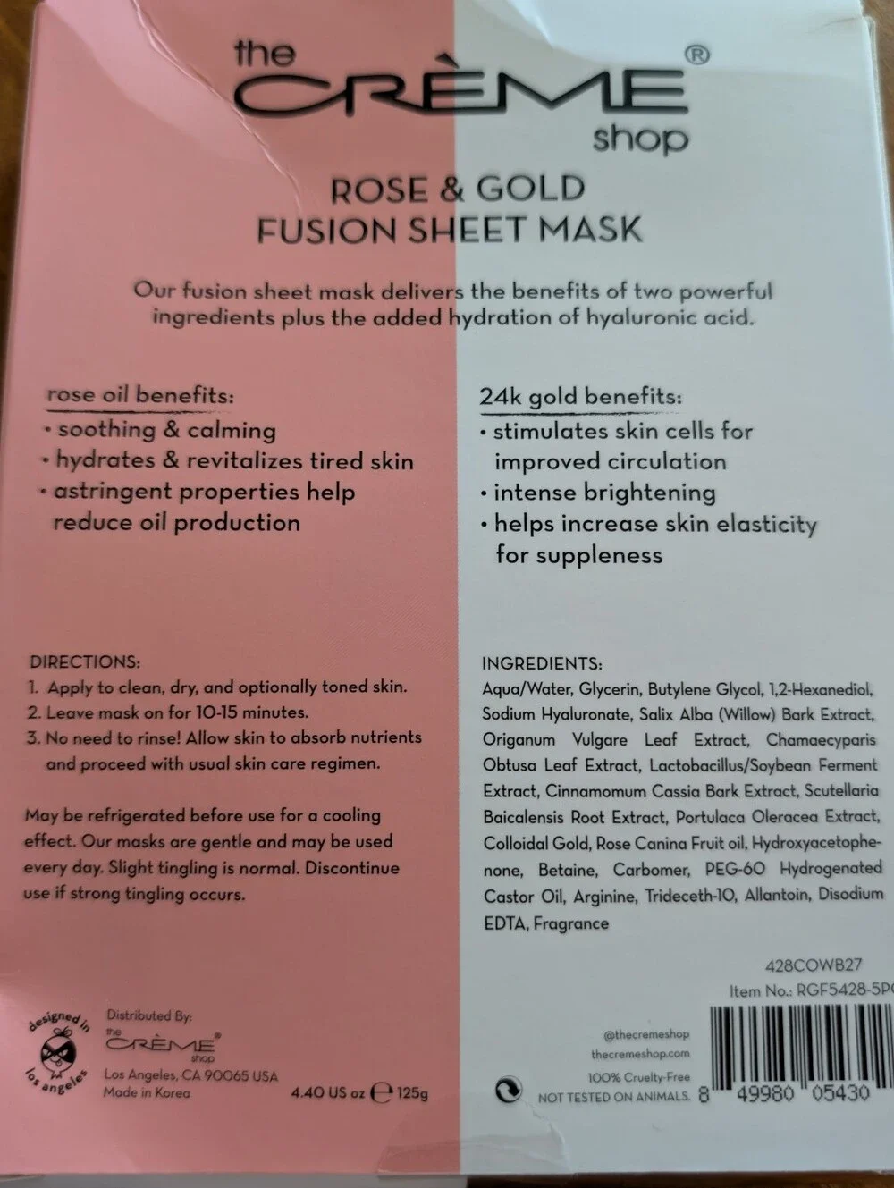 The Crème Shop Rose & Gold Fusion Sheet Mask - 5 Pack